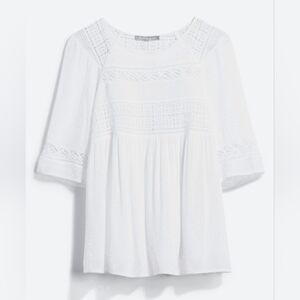 Pale Sky Crochet  Babydoll White Top | Size Small